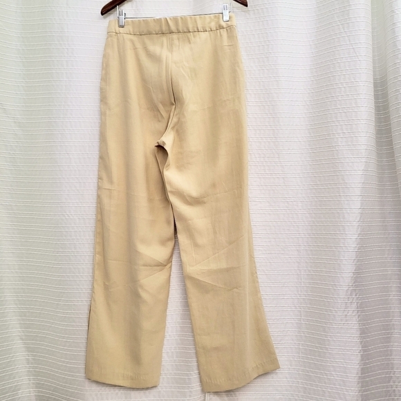 Elegant High Waist Wide Cut Pants Soft Drapey Split Hem Pale Yellow Women's 10 - Picture 4 of 7